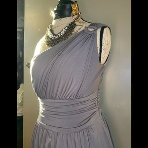 Gray one shoulder dress from Maggy London. Size 8